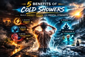 Man taking a cold shower representing the benefits of cold showers for energy, focus, recovery and mental discipline
