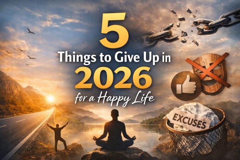 Person reflecting at sunrise symbolizing letting go of limiting beliefs, excuses, and control for a happier life in 2026