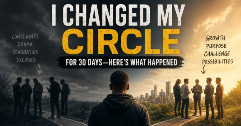 A man choosing between two circles of people — one representing stagnation, the other growth — illustrating the power of changing your circle for 30 days