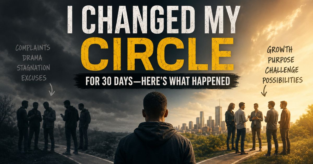 A man choosing between two circles of people — one representing stagnation, the other growth — illustrating the power of changing your circle for 30 days